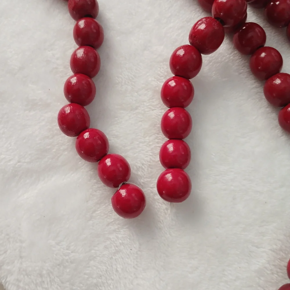 Christmas Red Wooden Bead Garland 9Ft Set Of 2 Pieces